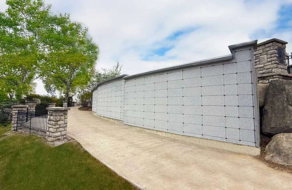 A modular columbaria system that can continue to expand along the pathway as growth dictates
